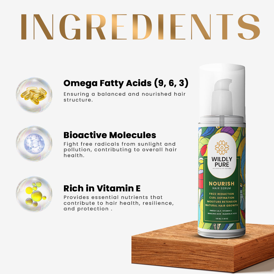 Nourish Hair Serum with Infused Bioactive Molecules for Dry, Frizzy & Curly Hair