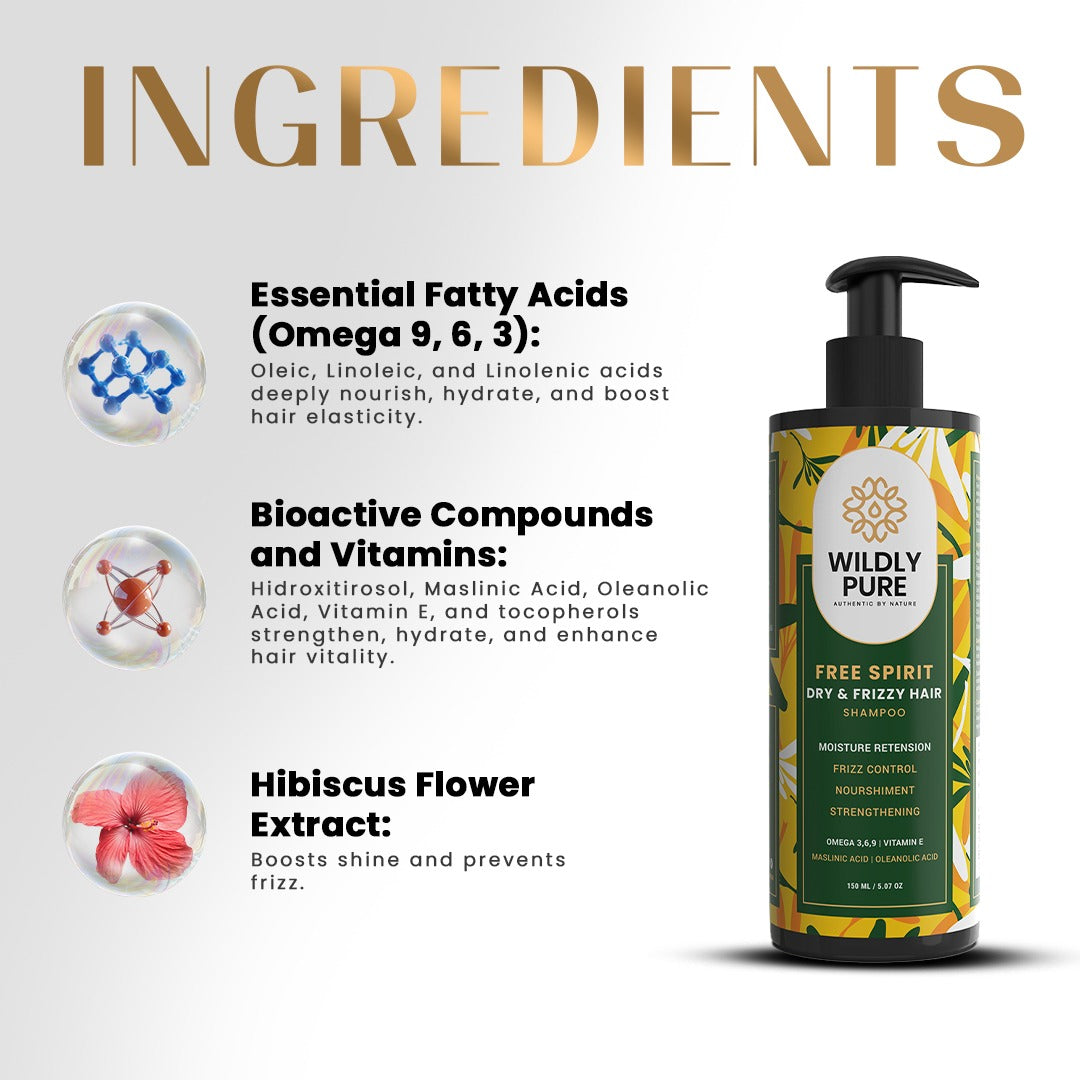 Free Spirit Anti Frizz Shampoo with Omega 3, 6, 9 for Nourishment & moisturization |150mL
