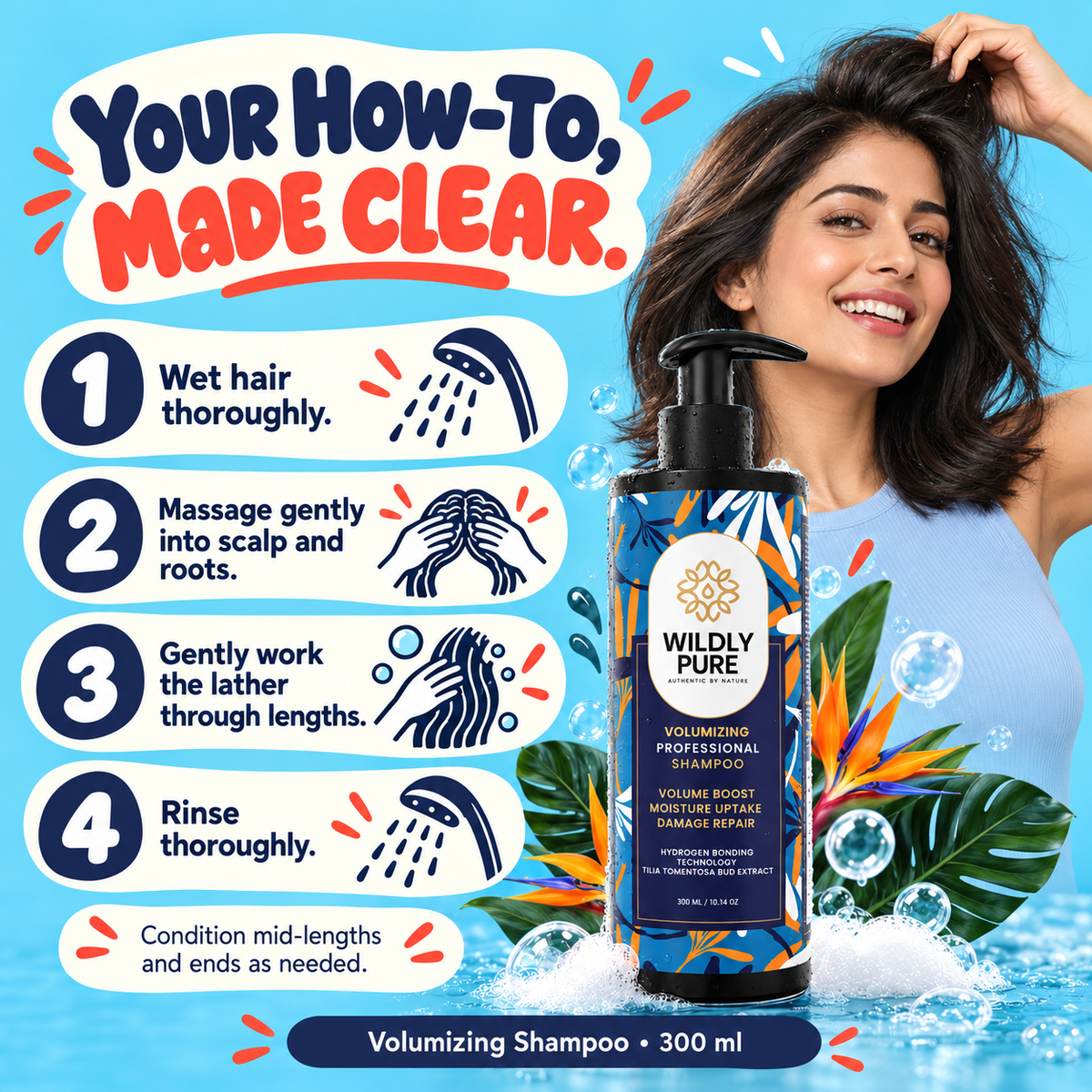 Volumizing Professional Shampoo – Hydrogen Bonding Technology for Thin & Flat Hair | 300 ml