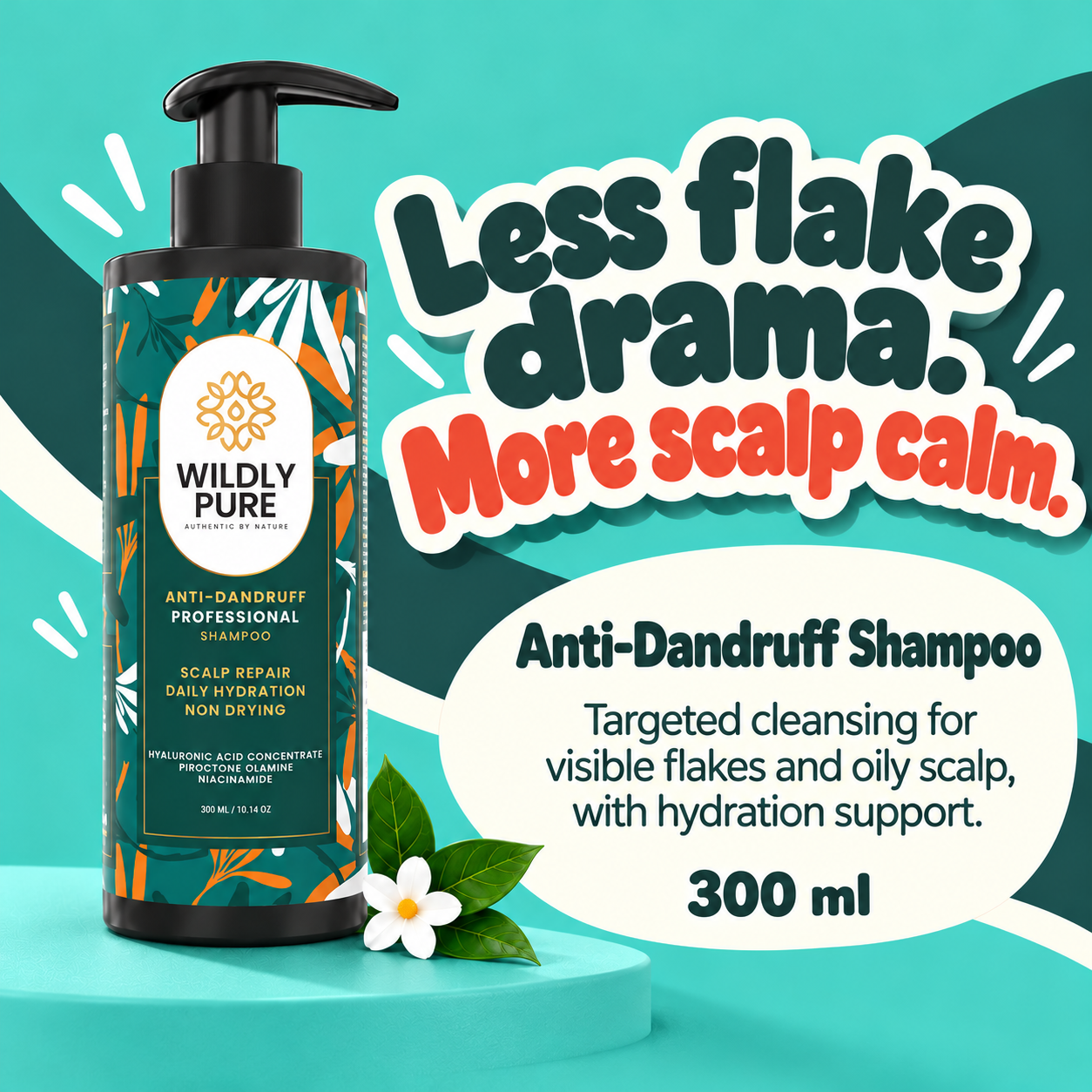 Calm Anti Dandruff Shampoo with Nasturtium Extract, Piroctone Olamine, & Biotin