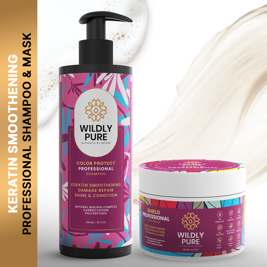 Plant Keratin Color Protection Shampoo & Mask Combo with Biolipids & Hyaluronic Acid 300ml + 200mL