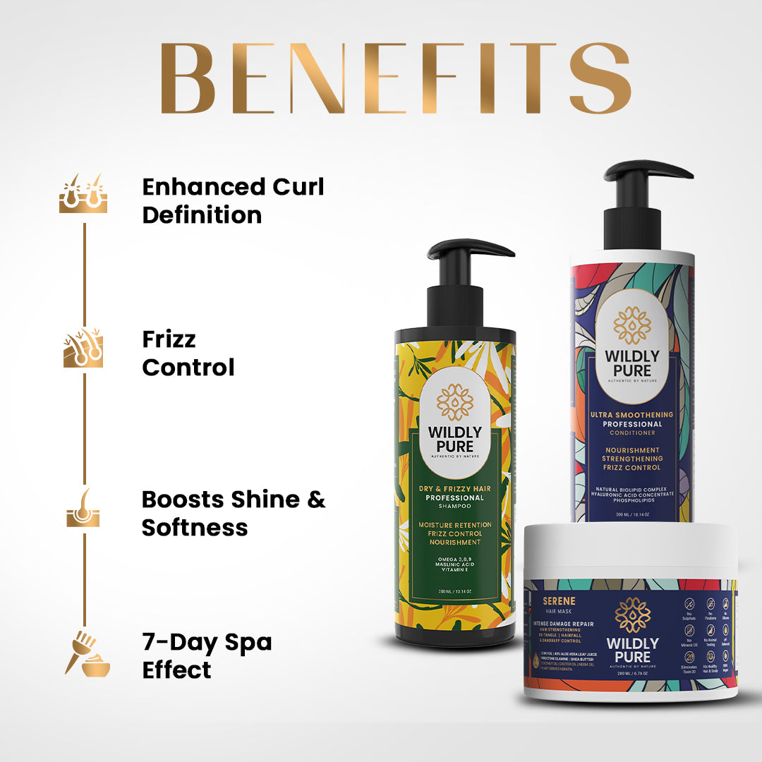 Frizz-Free Curl Care Kit with Shampoo, Conditioner & Hair Mask Pack of 3