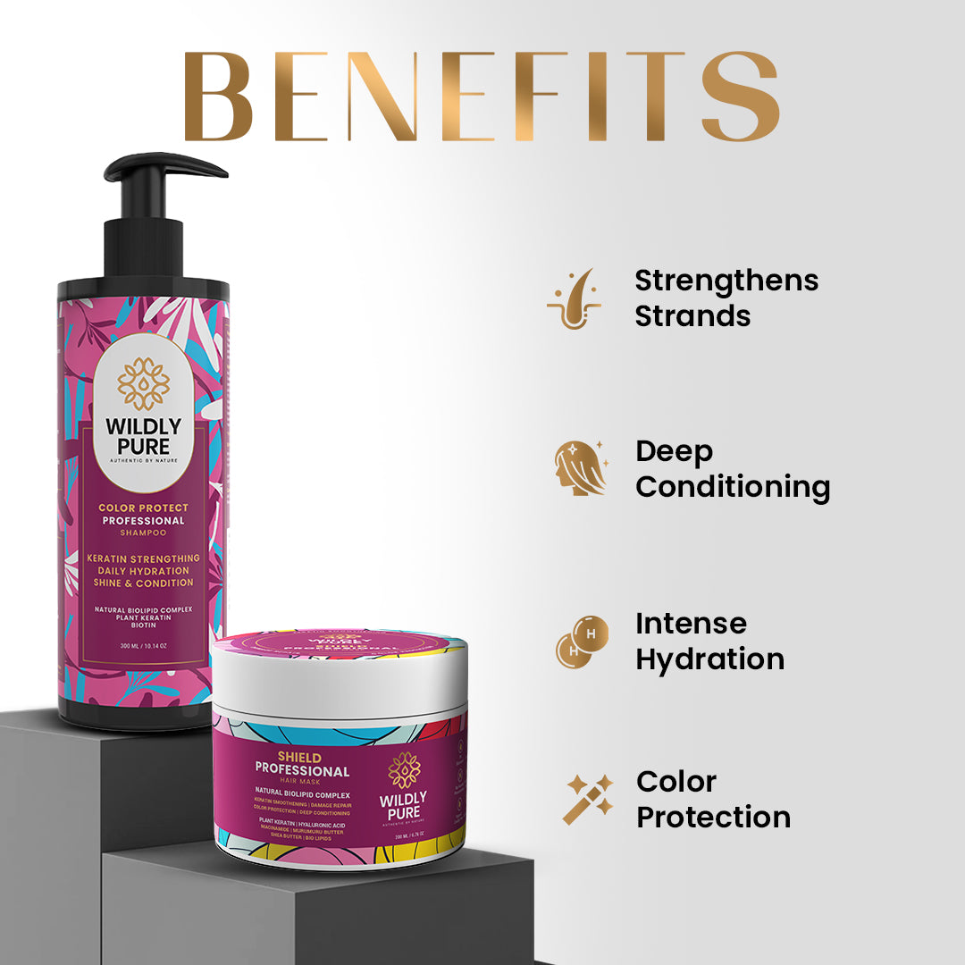 Plant Keratin Color Protection Shampoo & Mask Combo with Biolipids & Hyaluronic Acid 300ml + 200mL