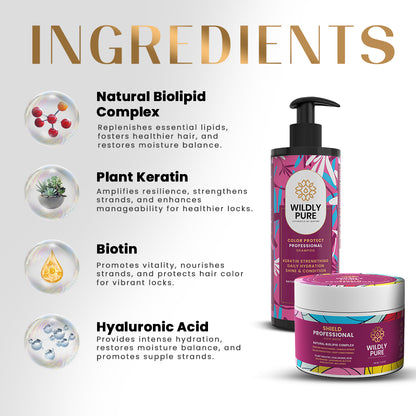 Plant Keratin Color Protection Shampoo & Mask Combo with Biolipids & Hyaluronic Acid 300ml + 200mL