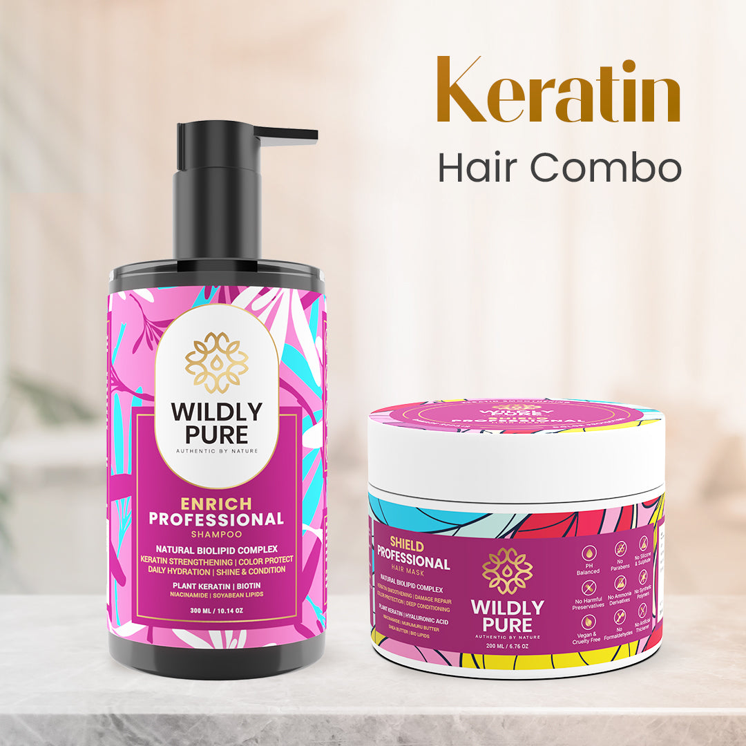Plant Keratin Color Protection Shampoo & Mask Combo with Biolipids & Hyaluronic Acid 300ml + 200mL