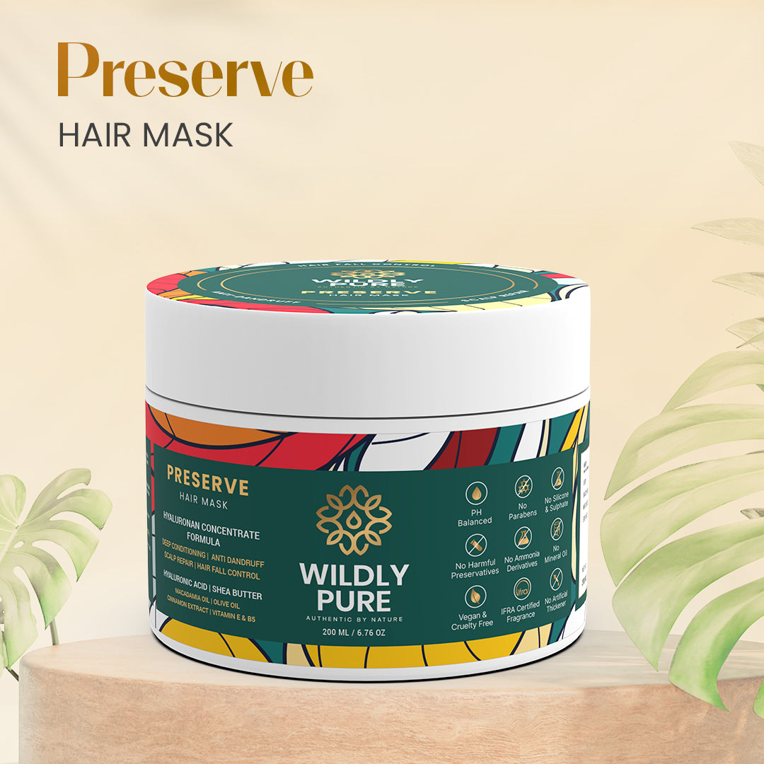 PRESERVE Hair Mask Made With Hyaluronic Acid promotes hair growth & improves Scalp Barrier|Deep Conditioning & Smoothening 200 ml