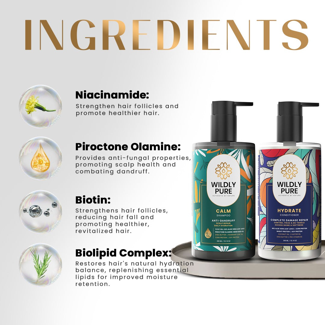 Dandruff Control Shampoo and Conditioner Combo with Nasturtium and Biolipid Complex