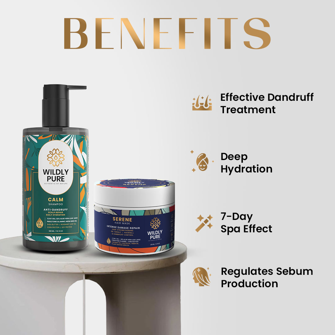Dandruff Control Shampoo and Mask Combo with Hyaluronic Acid & Piroctone Olamine 300ml + 200mL
