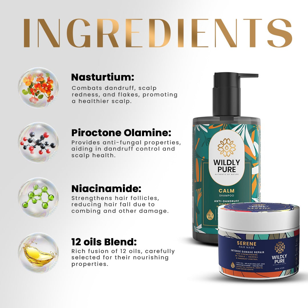 Dandruff Control Shampoo and Mask Combo with Hyaluronic Acid & Piroctone Olamine 300ml + 200mL