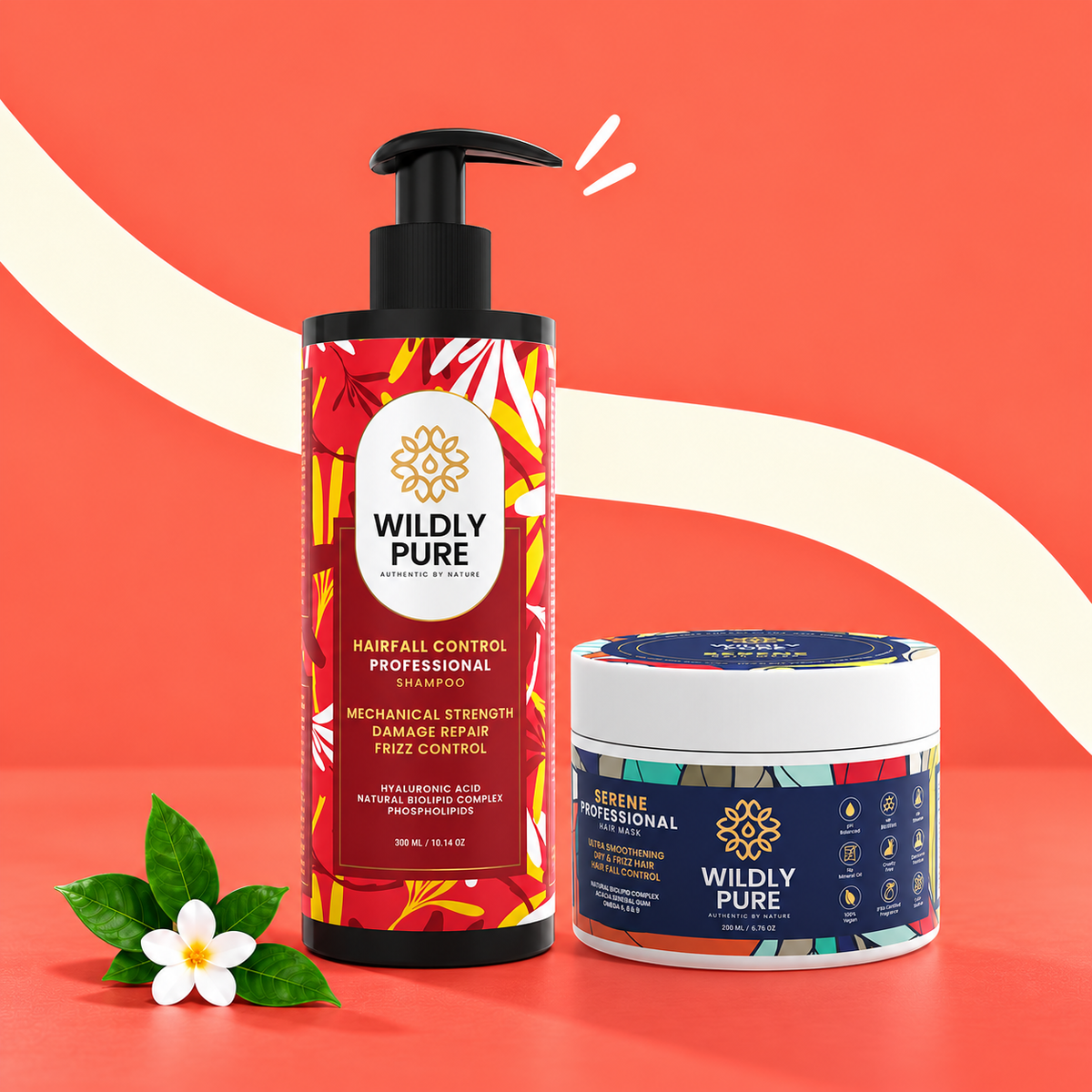 Ultimate Hair Fall Control Combo with Shampoo and Serene Hair Mask with Polypeptides, Hyaluronic Acid and Natural biolipid Complex( 300mL + 200mL) product display