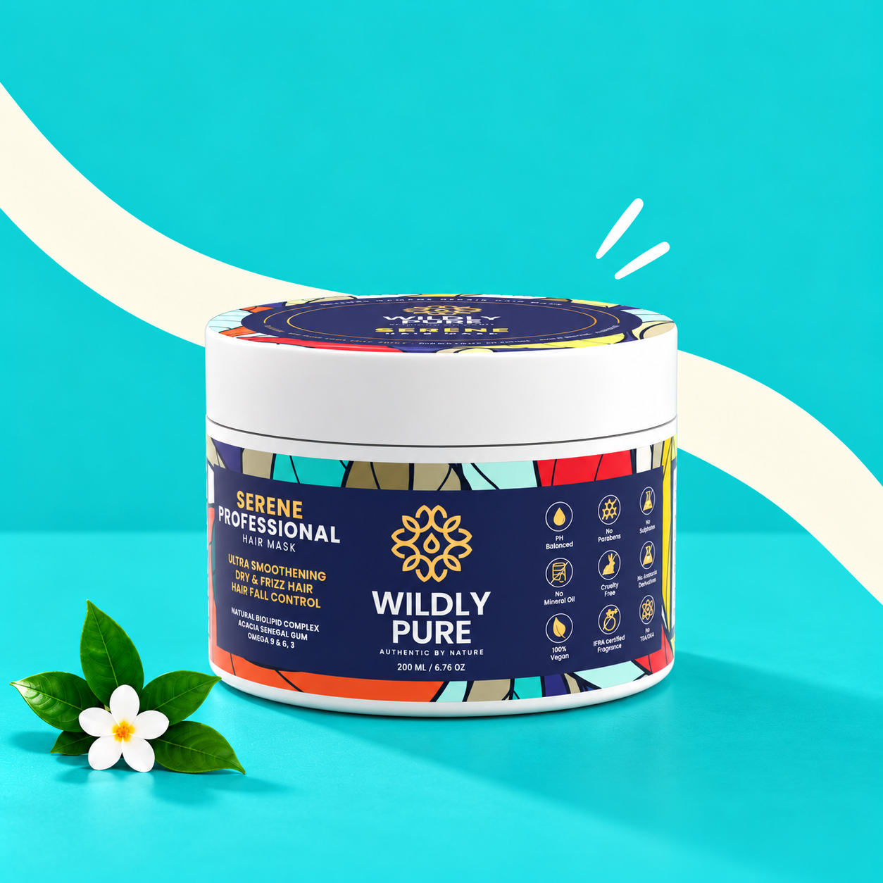 Wildly Pure Serene Hair Mask 200 ml on turquoise background