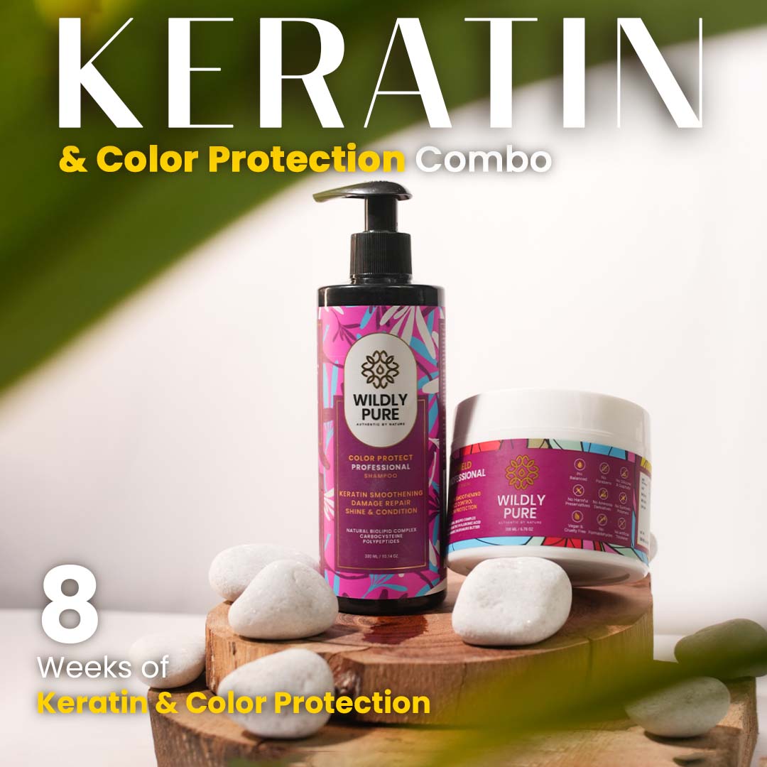 Plant Keratin Color Protection Shampoo & Mask Combo with Biolipids & Hyaluronic Acid 300ml + 200mL